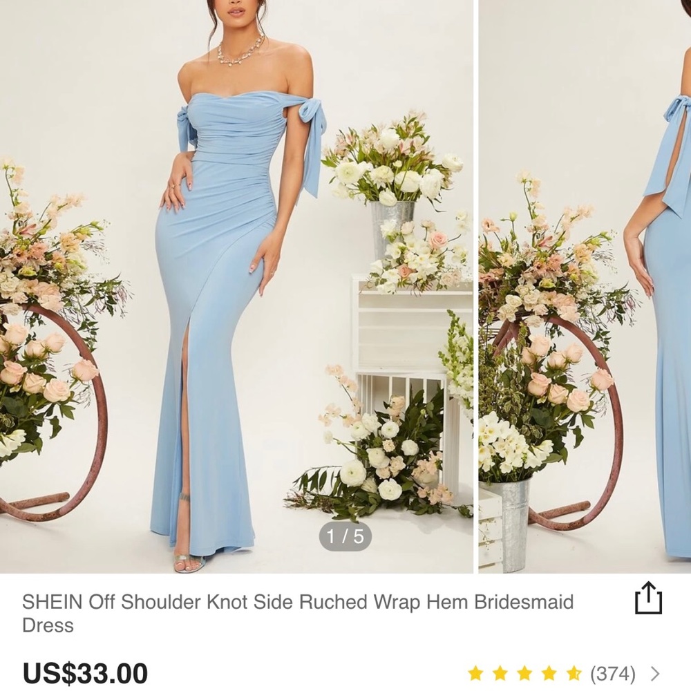SHEIN Off Shoulder Knot-side Ruched Formal Dress